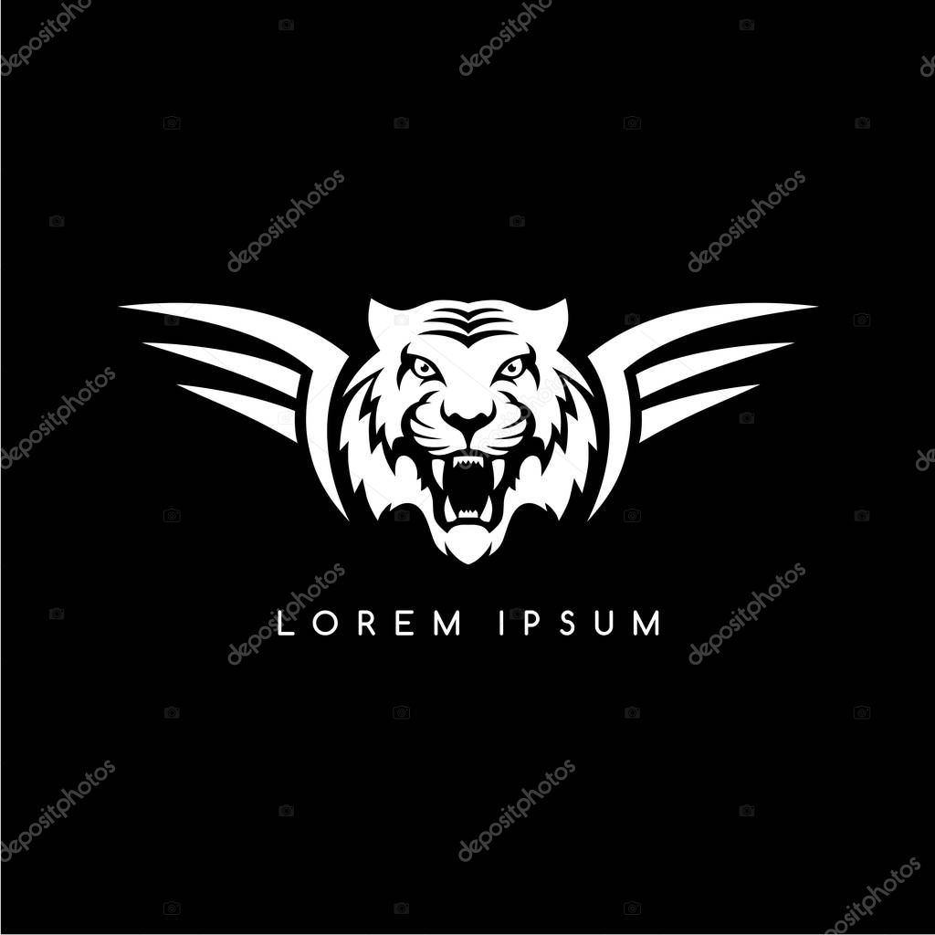 Logotype of tiger aviator with inscription Lorem Ipsum, vector illustration