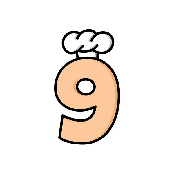 9 číslice s kloboukem kuchař — Stockový vektor