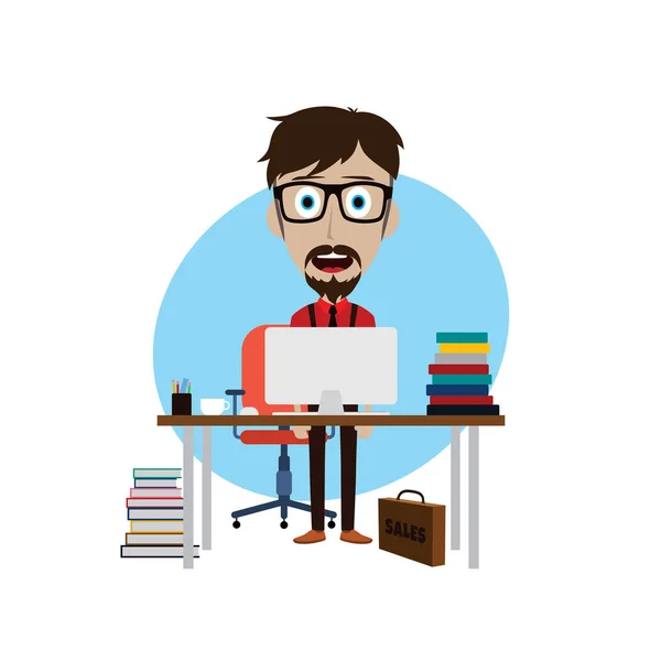 Homme d'affaires dessin animé sur le lieu de travail — Image vectorielle