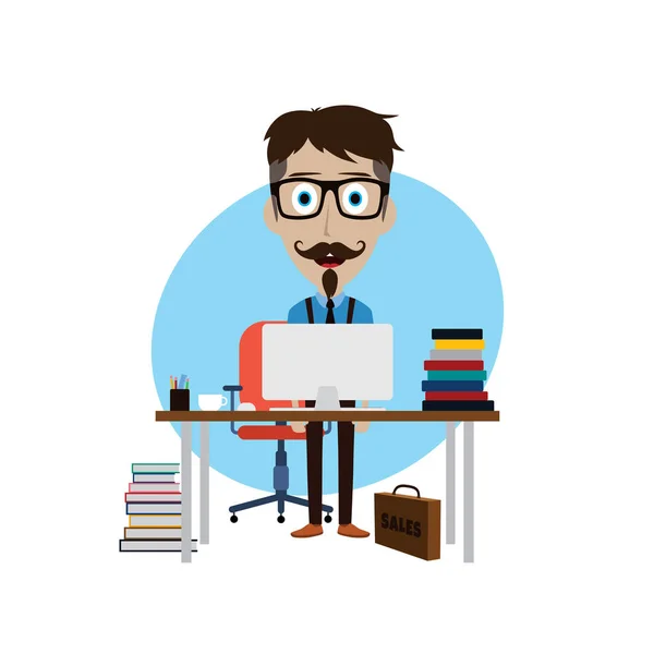 Cartoon businessman at workplace — Stock Vector