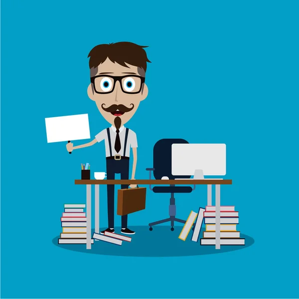 Cartoon businessman at workplace — Stock Vector