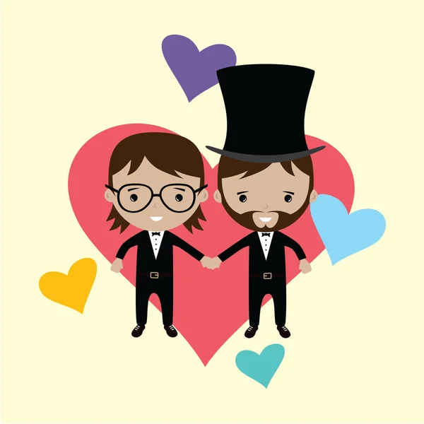 Pareja de bodas. Homosexual feliz gay hombres . — Vector de stock