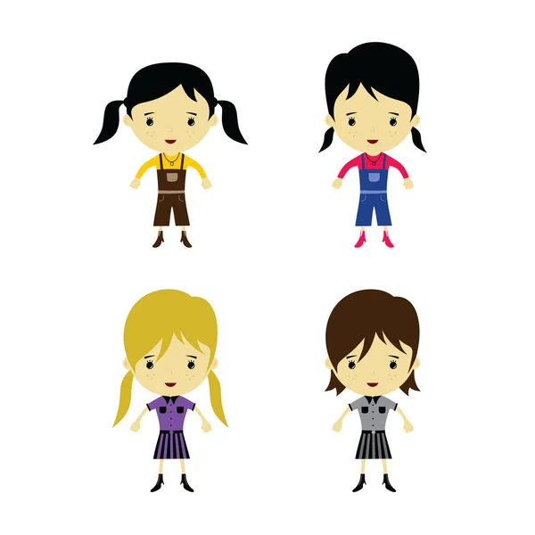 Conjunto de personajes de dibujos animados chica — Vector de stock
