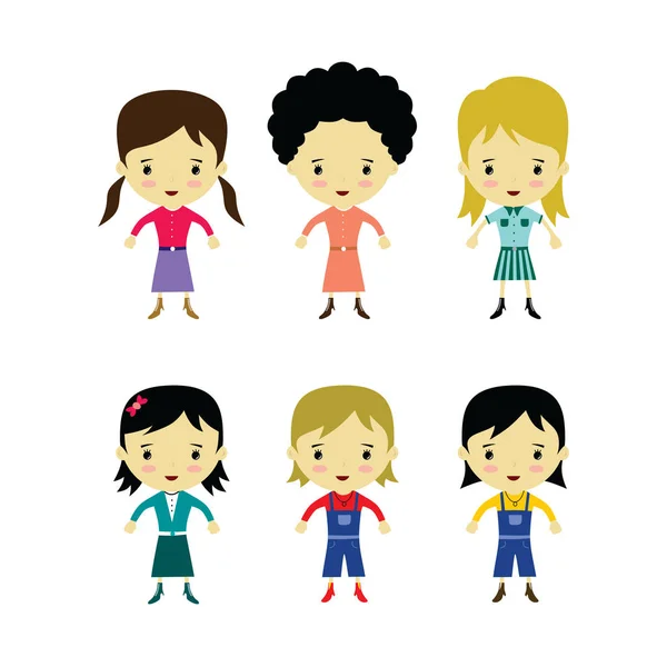 Set of girl cartoon characters — Stock Vector
