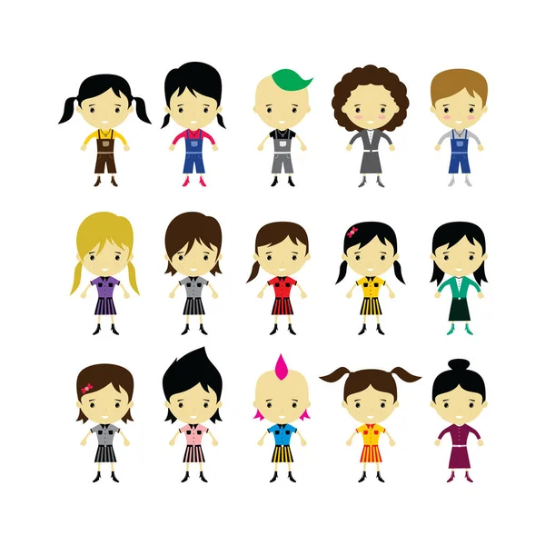 Set di personaggi dei cartoni animati ragazza — Vettoriale Stock