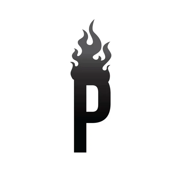 Fuego quemar P letra logo — Vector de stock