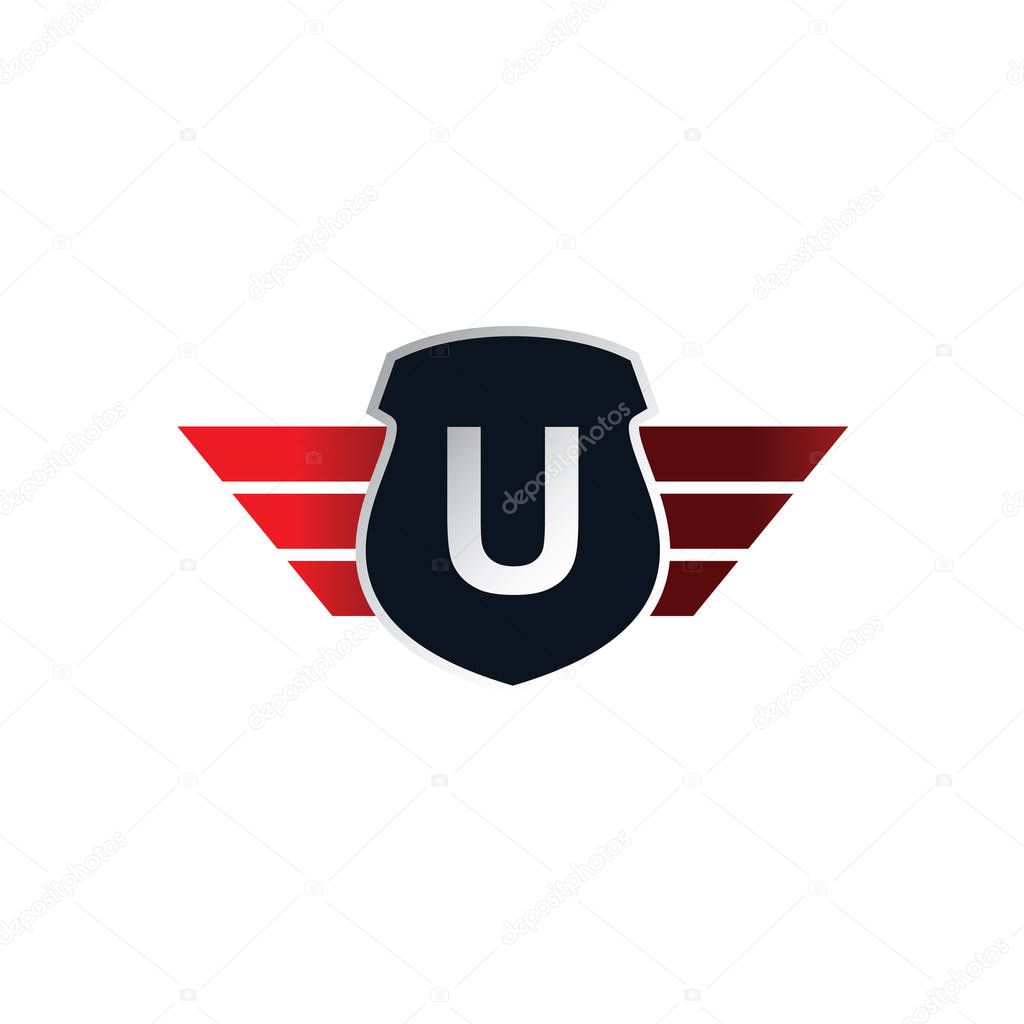U letter logo with wings, vector illustration