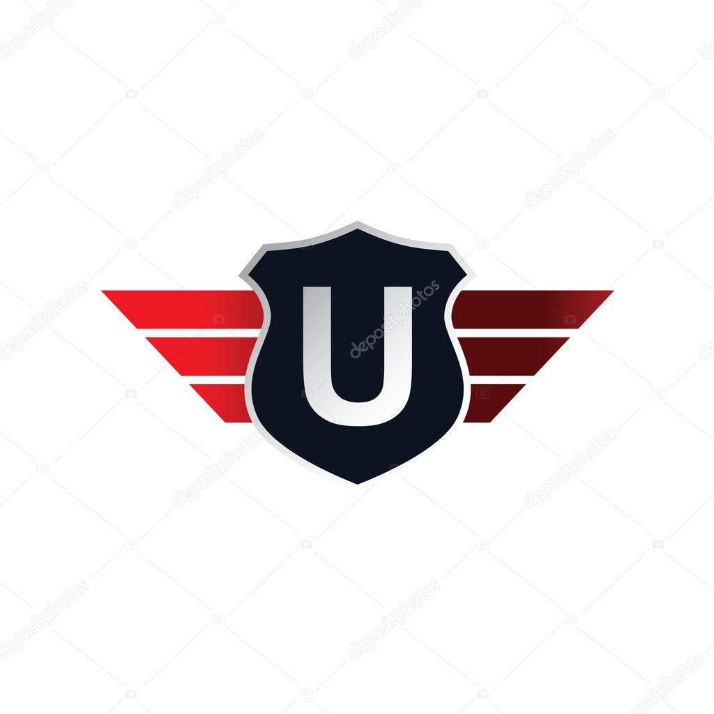 U letter logo with wings, vector illustration
