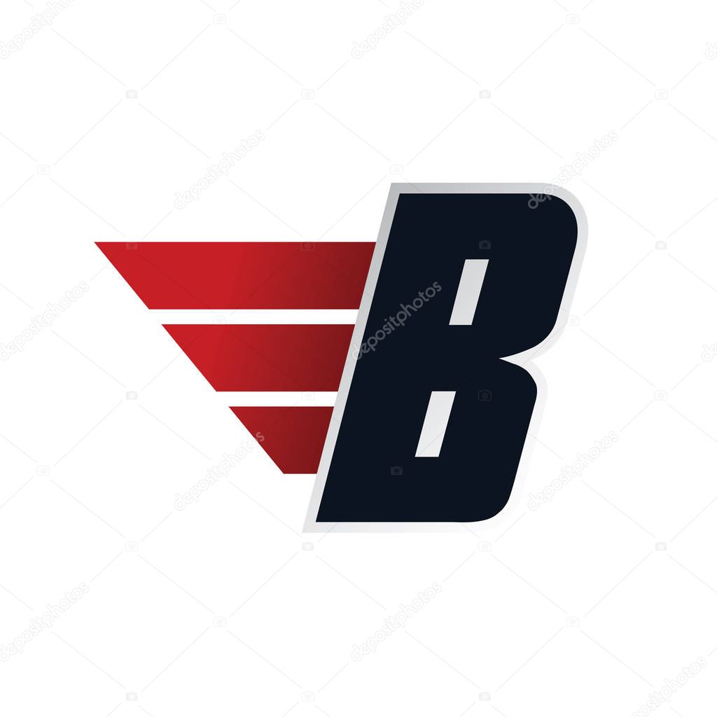 B letter logo with wing, vector illustration