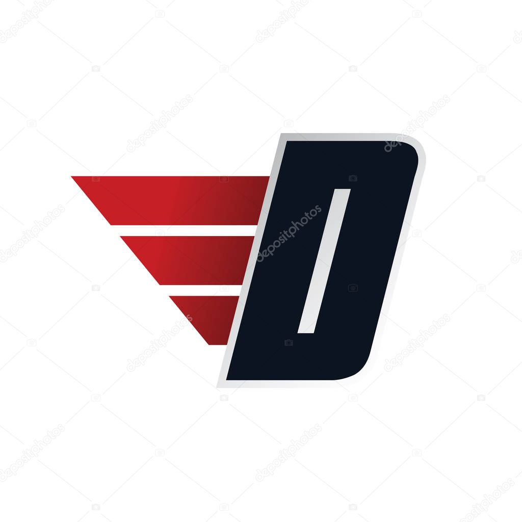 D letter logo with wing, vector illustration