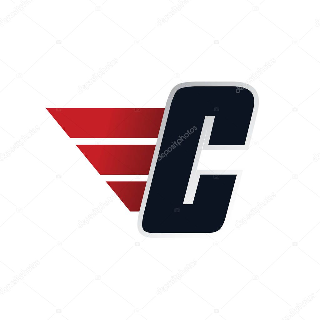 C letter logo with wing, vector illustration
