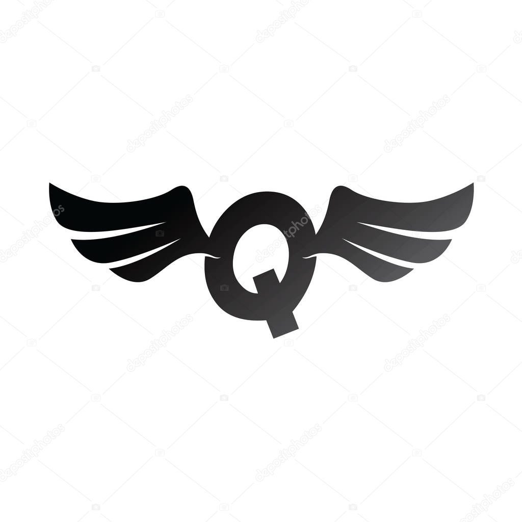 Q letter logo with wings, vector illustration