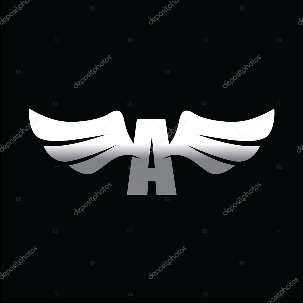A letter logo with wings on black background