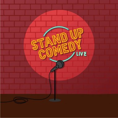 stand-up gösterisi sahne parlak tabela tuğla duvar ve mikrofon ile 
