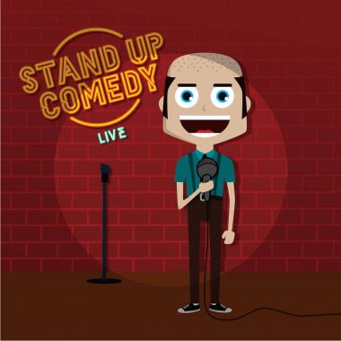 Heyecanlı adam mikrofon stand-up show holding