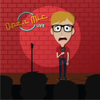 Stand-up şov mikrofon tutan korkmuş bir adamım