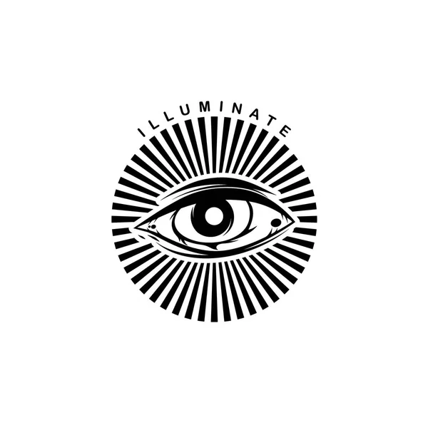 Černobílé Logo Eye Providence Proužkovaném Pozadí — Stockový vektor