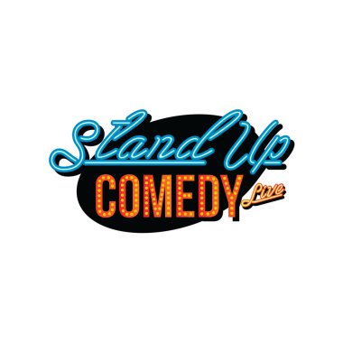 Stand-up komedi parlak logosu beyaz arka plan üzerinde