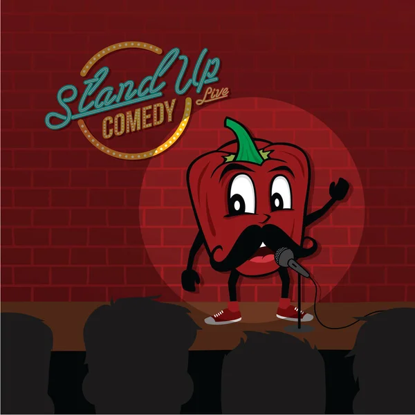 Stand Show Background Dengan Red Bell Pepper Didekat Mikrofon - Stok Vektor