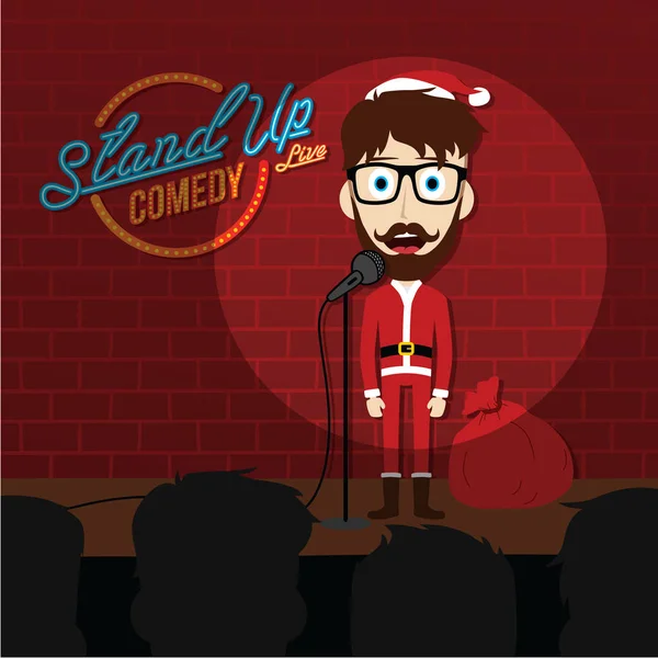 Emocionado Hombre Traje Santa Claus Stand Show — Vector de stock