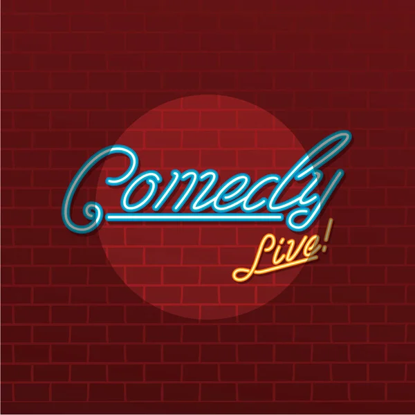 Stand Comedy Heldere Logo Bakstenen Muur Achtergrond — Stockvector