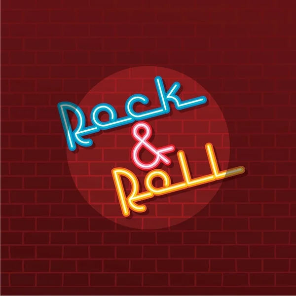 Canlı Harflerle Rock Roll Tuğla Duvar — Stok Vektör