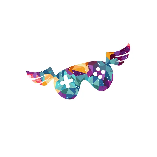 Abstraktes Geometrisches Logo Des Gamepads Mit Flügeln Isoliert Auf Weiß — Stockvektor