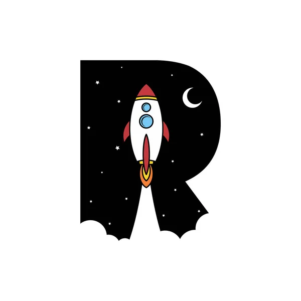 Eenvoudige Icoon Van Ruimte Raket Met Letter Vector Illustratie — Stockvector