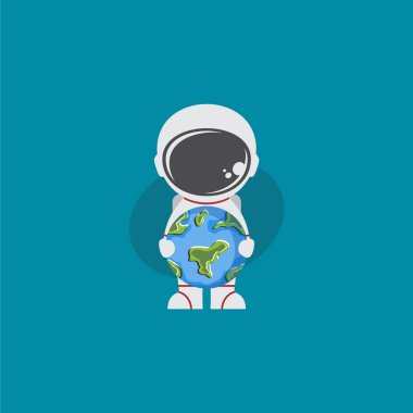 Uzay astronotunun şirin bir simgesi. Ellerinde dünya gezegeni var.