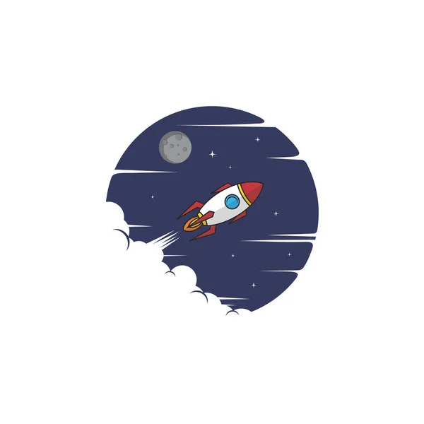 Icono Redondo Nave Espacial Voladora Sobre Fondo Blanco — Vector de stock