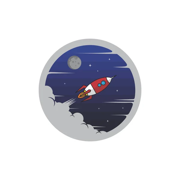 Icono Redondo Nave Espacial Voladora Sobre Fondo Blanco — Vector de stock