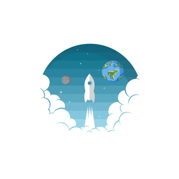 Lindo Icono Nave Espacial Voladora Con Luna Planeta Tierra — Archivo Imágenes Vectoriales