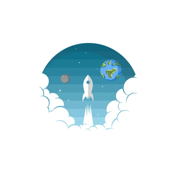 Cute Icon Flying Space Ship Moon Planet Earth — Stock Vector