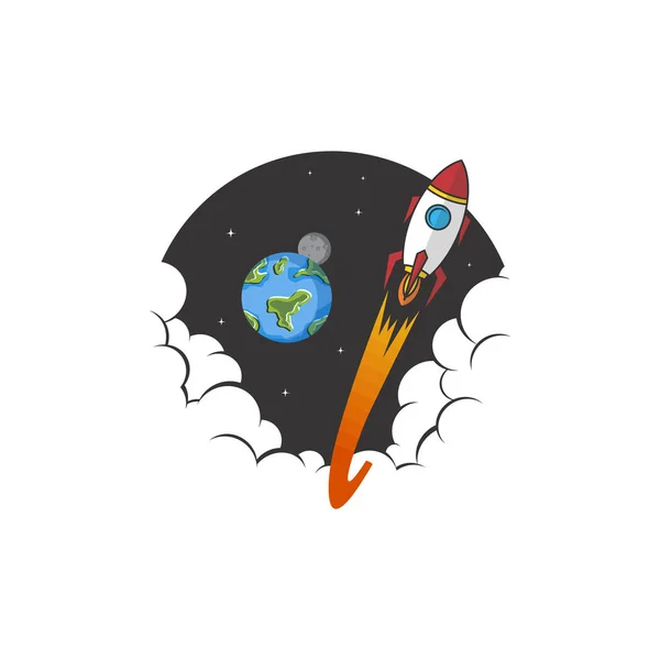 Cute Ikona Latającego Statku Kosmicznego Planety Ziemi Księżyca Białym Tle — Wektor stockowy