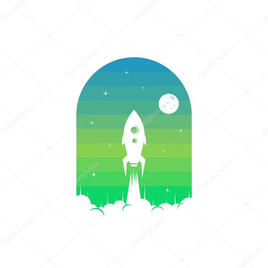 Web icon of space ship on gradient letter U on white background