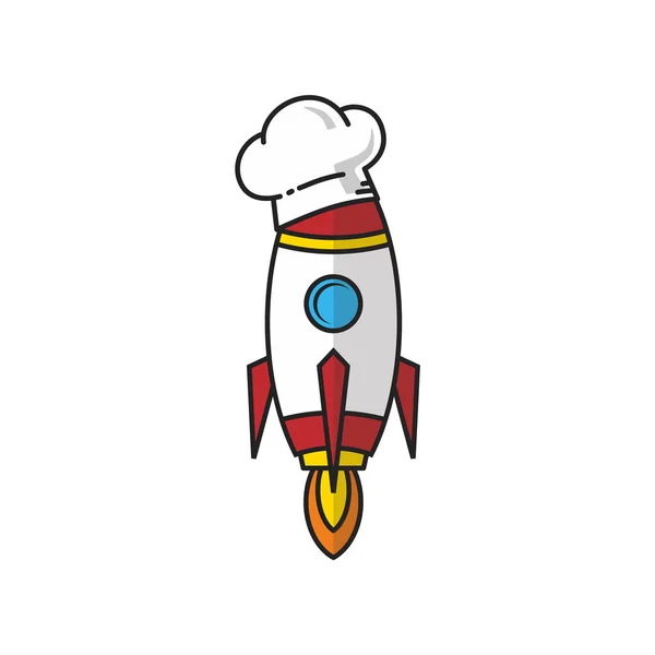 Милий Значок Космічного Корабля Капелюсі Шеф Кухаря Білому Тлі — стоковий вектор