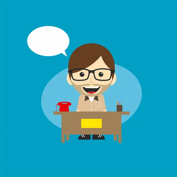 Cartoon Male Character Eyeglasses Workplace Speech Bubble — Stock Vector
