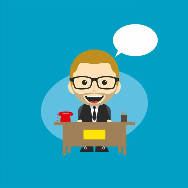 Cartoon Male Character Eyeglasses Workplace Speech Bubble — Stock Vector