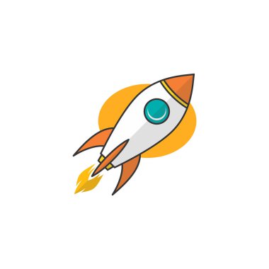 Beyaz arkaplanda uçan roketin vektör simgesi