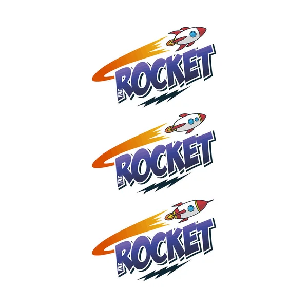 Set Flying Rockets Lettering Vector Illustration — Stock Vector