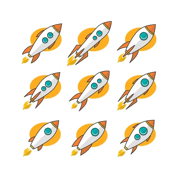 Set Flying Rockets Vector Illustration — Stock Vector