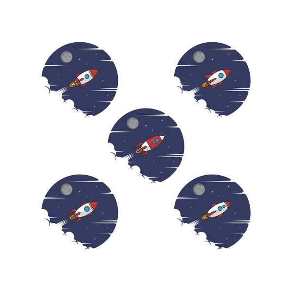 Set Flying Rockets Vector Illustration — Stock Vector