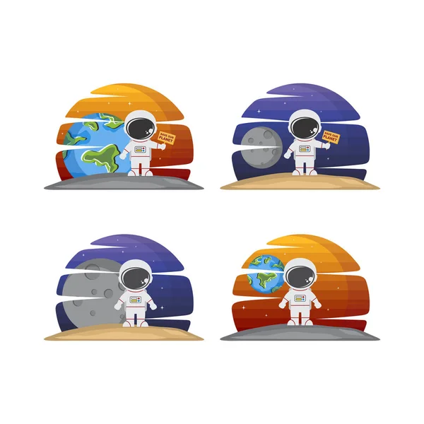Icônes Vectorielles Des Astronautes Sur Fond Blanc — Image vectorielle