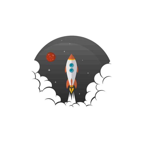 Vector Icon Flying Rocket Cloudy Sky — Stock Vector