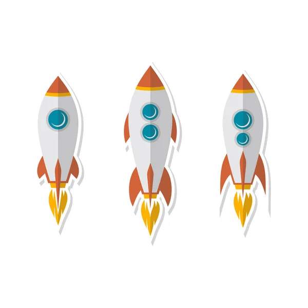 Set Flying Rockets Vector Illustration — Stock Vector