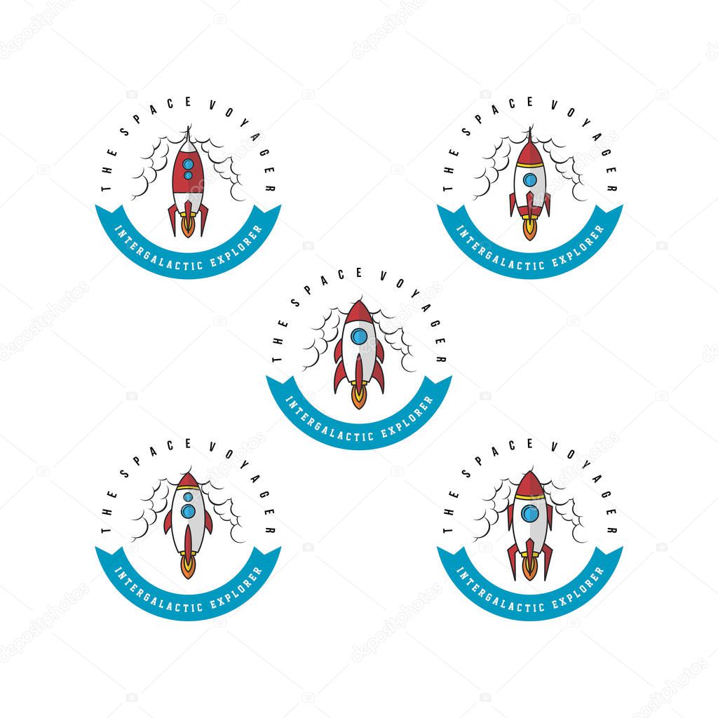 set of flying rockets with lettering vector illustration