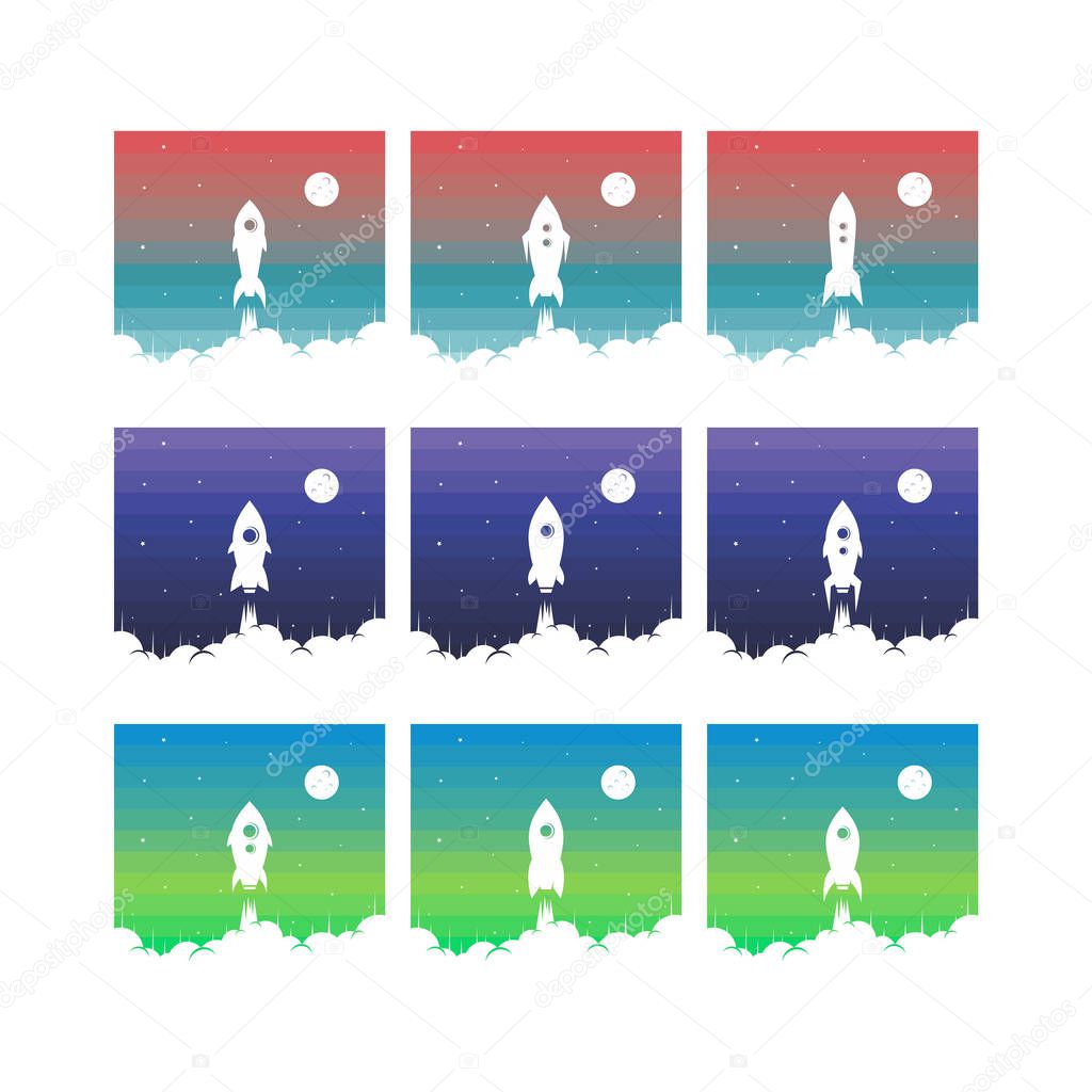 set of flying rockets vector illustration