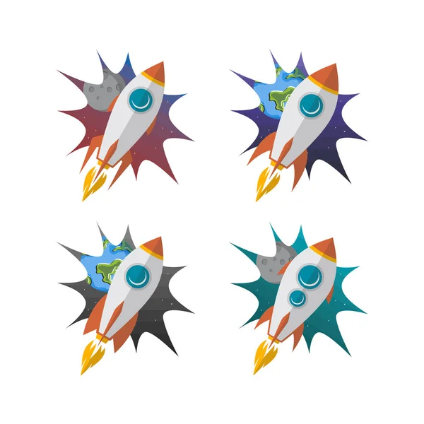 Reihe Von Fliegenden Raketen Vektor Illustration — Stockvektor
