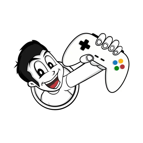 Sonriente Niño Sosteniendo Joystick Vector Ilustración — Vector de stock