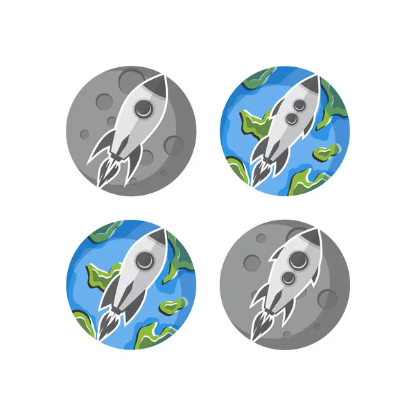 Vector Icons Flying Rockets White Background — Stock Vector